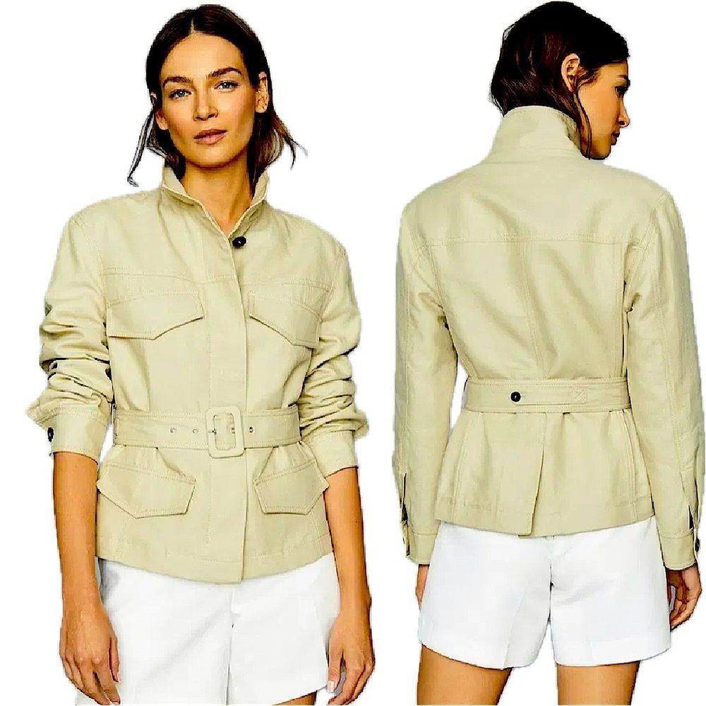 REISS Eden Khaki Green Cotton-Blend Utility Jacket Size 2